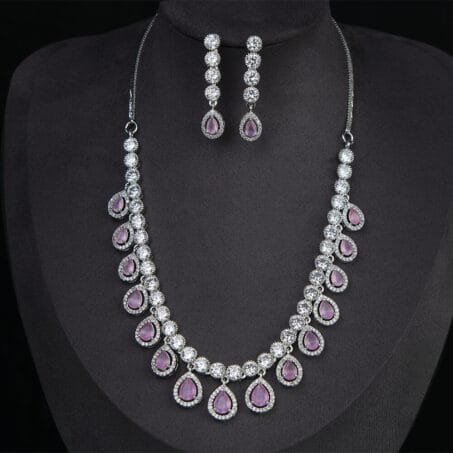 Pink Majestic Rich Necklace Set with Earrings