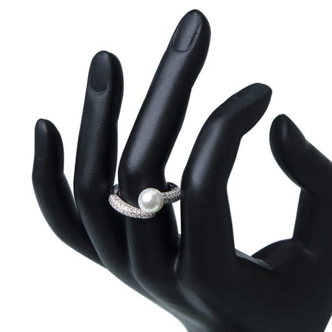 1pc Copper Material Faux Pearl & Zirconia Open Finger Ring