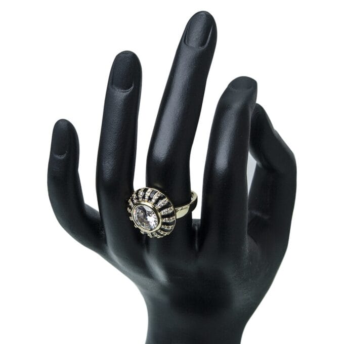 Old Cut Cubic Zirconia and Onyx Cluster Partywear Ring