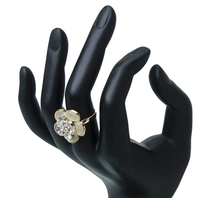 Gold Plated Rotating Floral Cubic Zirconia Finger Ring