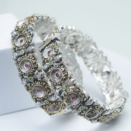 Silver-Plated Stone Studded Bangles