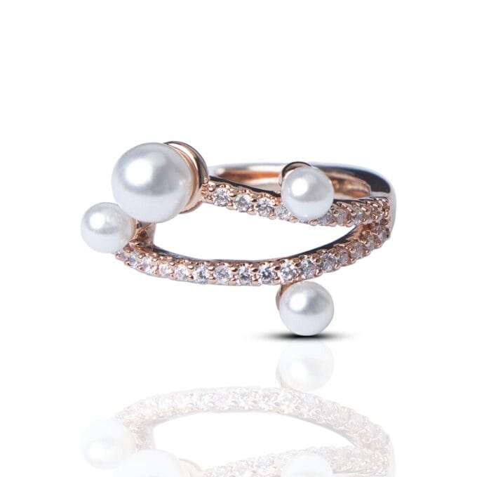 Rose Gold Four Pearl with CZ Stone Accents Ring