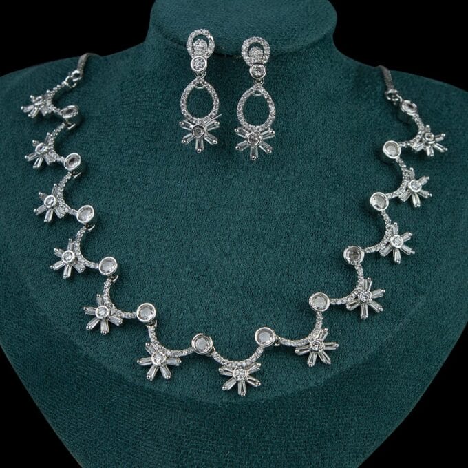 Vitalità White Crystal Zircon Stone Necklace & Earrings Set