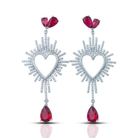 Rhodium plated Heart Shape Cubic Zirconia Earrings