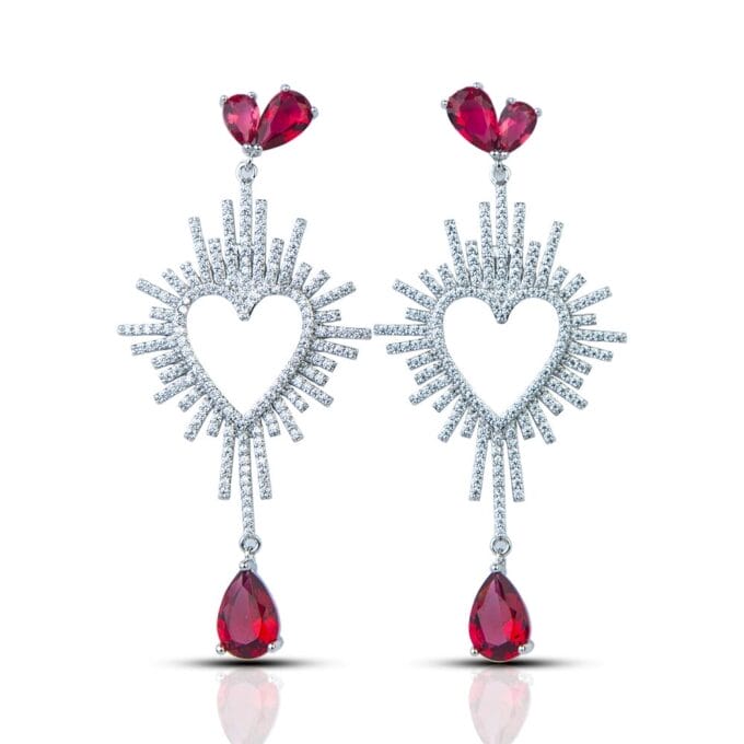 Rhodium plated Heart Shape Cubic Zirconia Earrings