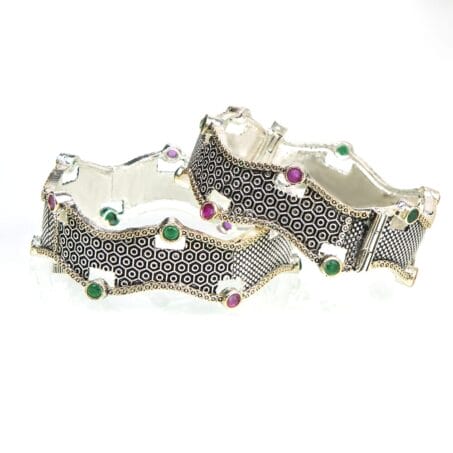 Oxidised Silver CZ AD Ethnic Design Bangle