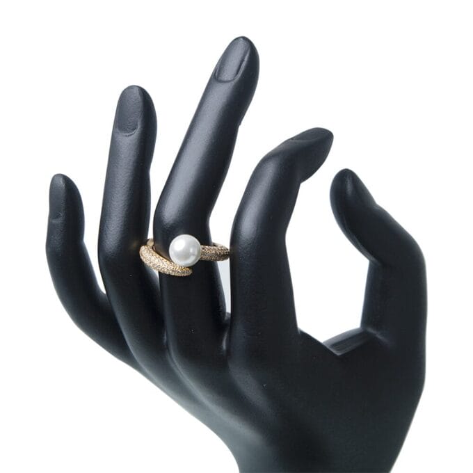 1pc Gold Plated Faux Pearl & Zirconia Open Finger Ring