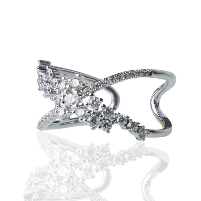 Glam X Statement Silver Plated Cubic Zirconia Ring