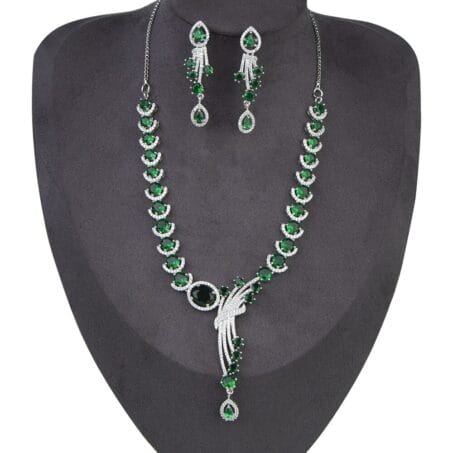 Emerald Green Silver CZ Diamond necklace