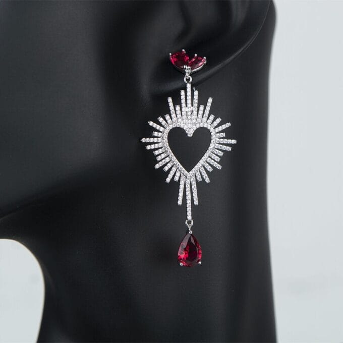 Rhodium plated Heart Shape Cubic Zirconia Earrings