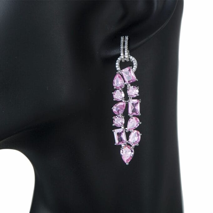 Pink Long Tassel Marquise Cut Cubic Zirconia Earrings