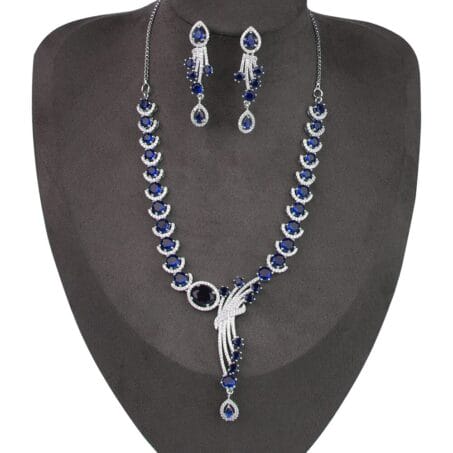 Blue AD Silver CZ Diamond necklace