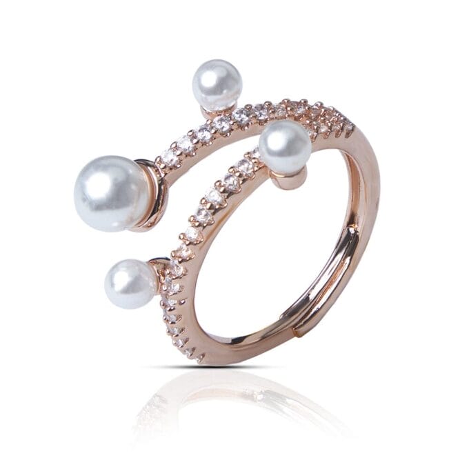 Rose Gold Four Pearl with CZ Stone Accents Ring