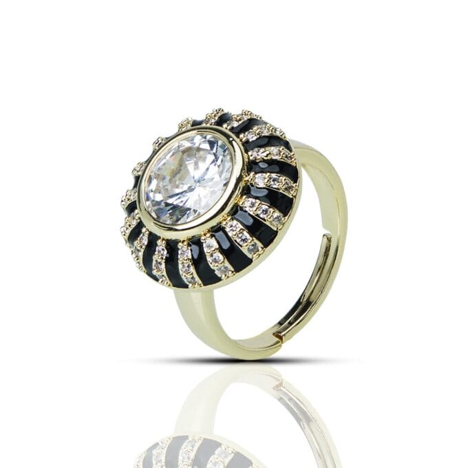 Old Cut Cubic Zirconia and Onyx Cluster Partywear Ring