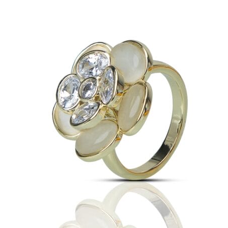 Gold Plated Rotating Floral Cubic Zirconia Finger Ring