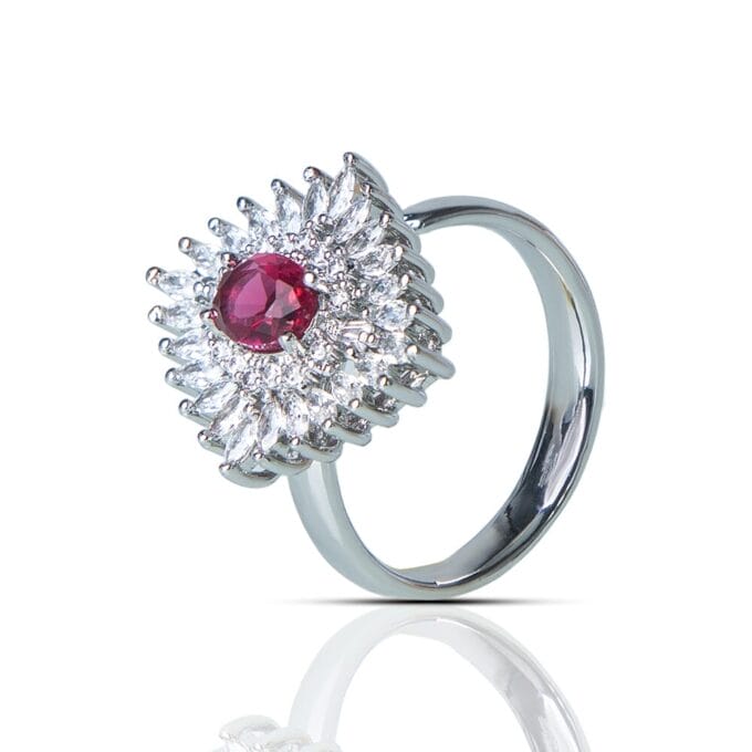 Secret Garden' Red CZ Stone Silver Plated Finger Ring