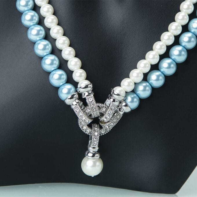 Elegant Blue shining Multi Layer Pearl Earring and Necklace Set