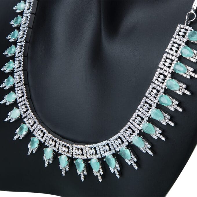 Green AD Stone Embellished Necklace With Earring Set