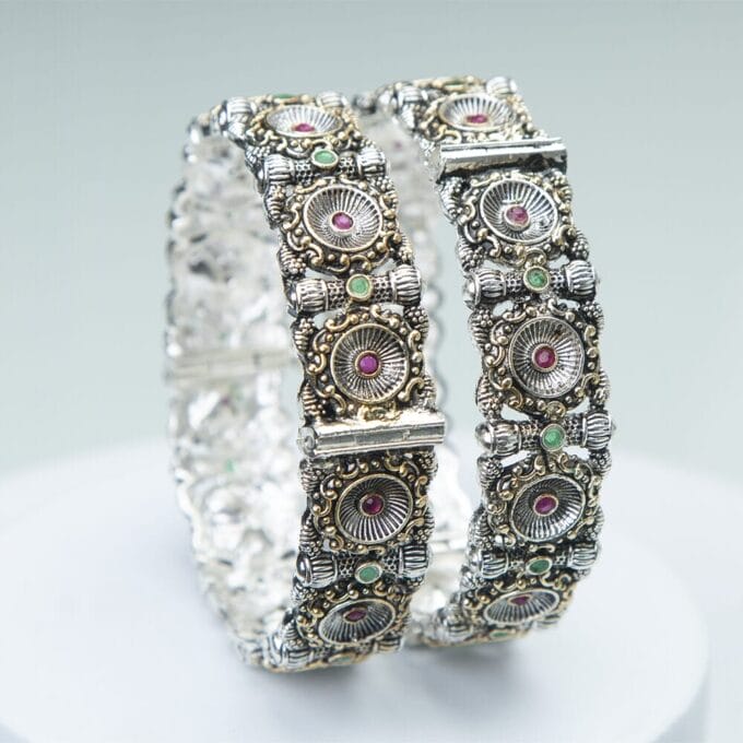 Silver-Plated Stone Studded Bangles