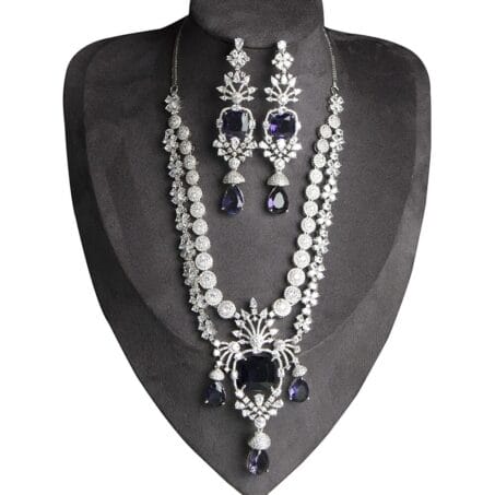 American Diamond 2 Layer Necklace Set With Earring Combo