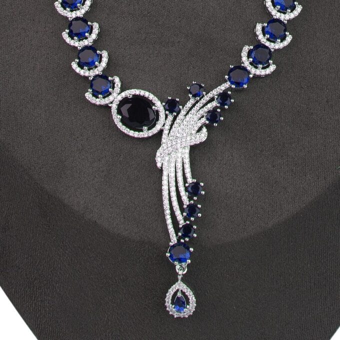 Blue AD Silver CZ Diamond necklace