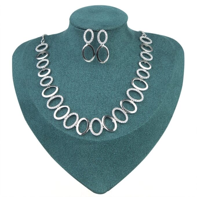Oval Elegance! Beautiful CZ Stone Necklace with Earrings Combo