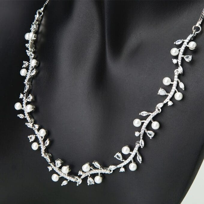 Ethereal Grace: American Diamond & Pearl Vine Necklace Set