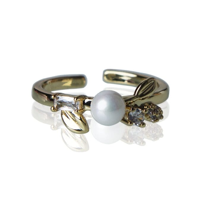Enhanced Garden Gold Plated Pearl Finger Ring
