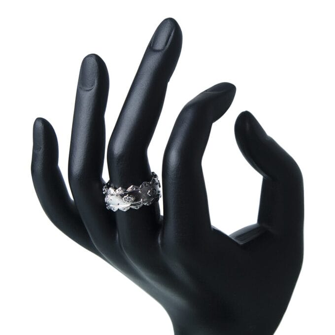 Hollow Nuts Rhodium Plated Finger Ring