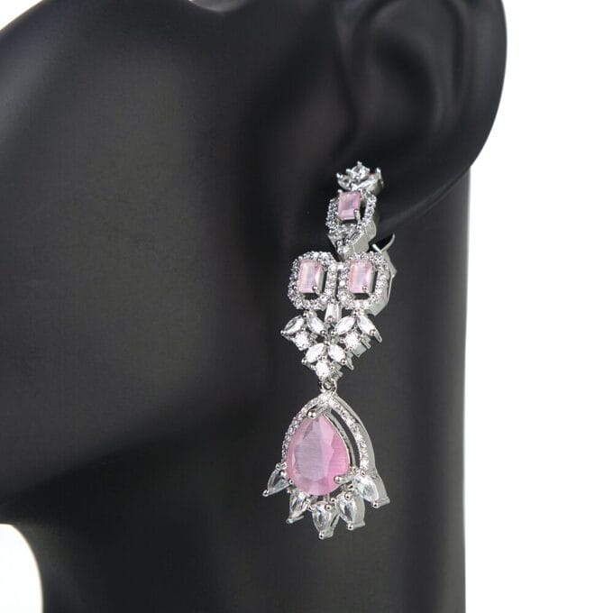 Celebrity Inspired Pink CZ Necklace With Earrings Set