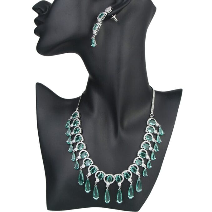 Attractive AD Diamond Rhodium Plated Necklace & Earring Set