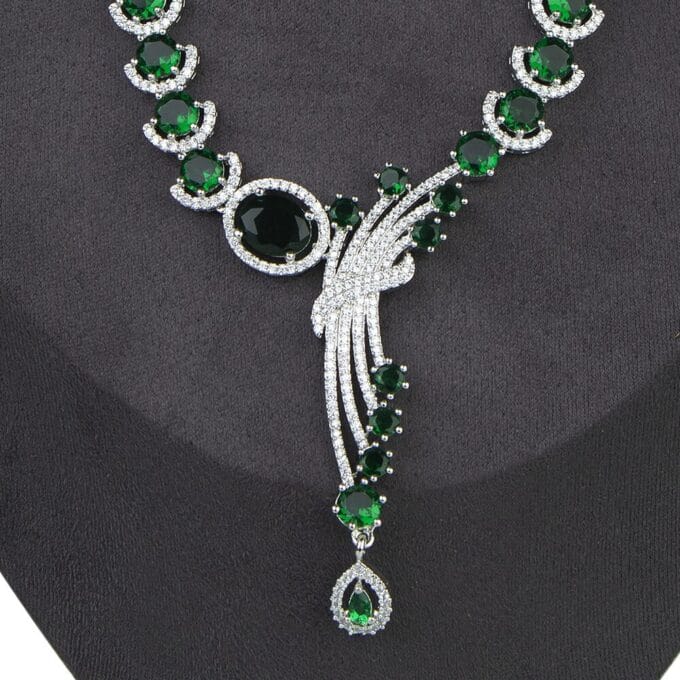 Emerald Green Silver CZ Diamond necklace