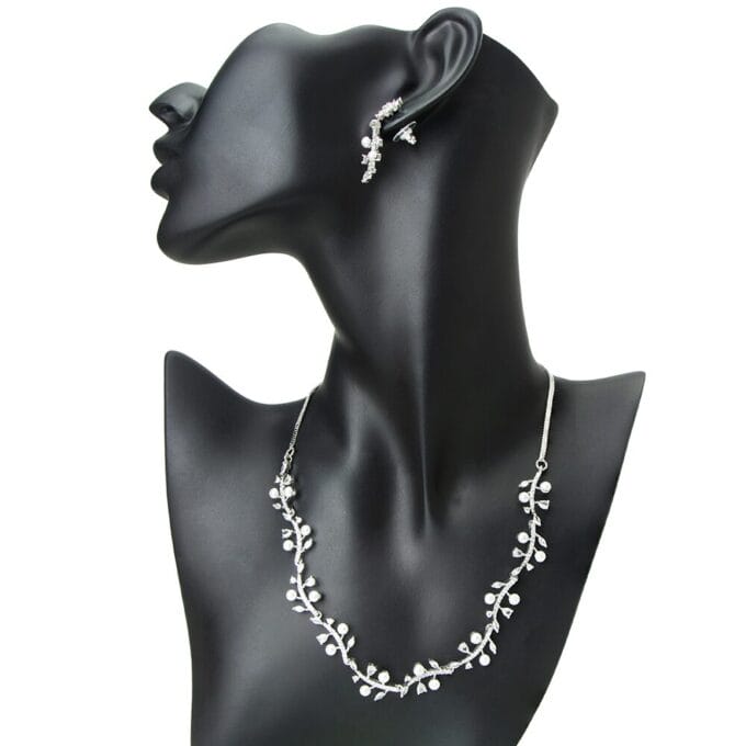 Ethereal Grace: American Diamond & Pearl Vine Necklace Set