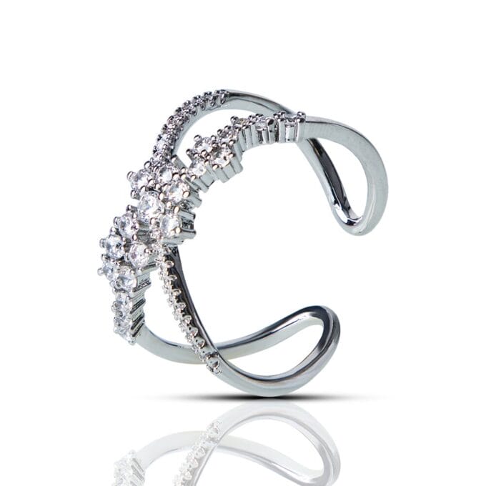 Glam X Statement Silver Plated Cubic Zirconia Ring