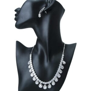 Silver Plated Tear Drops Cubic Zirconia Earing & Necklace Set