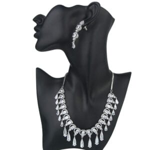 Attractive White AD Diamond Rhodium Plated Necklace & Earring Set