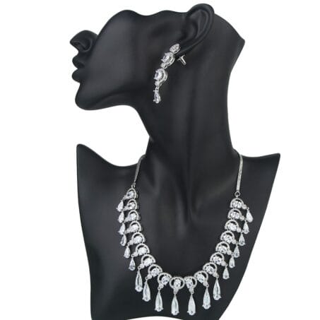 Attractive White AD Diamond Rhodium Plated Necklace & Earring Set