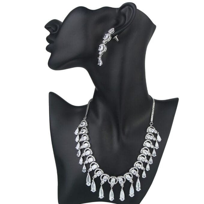 Attractive White AD Diamond Rhodium Plated Necklace & Earring Set