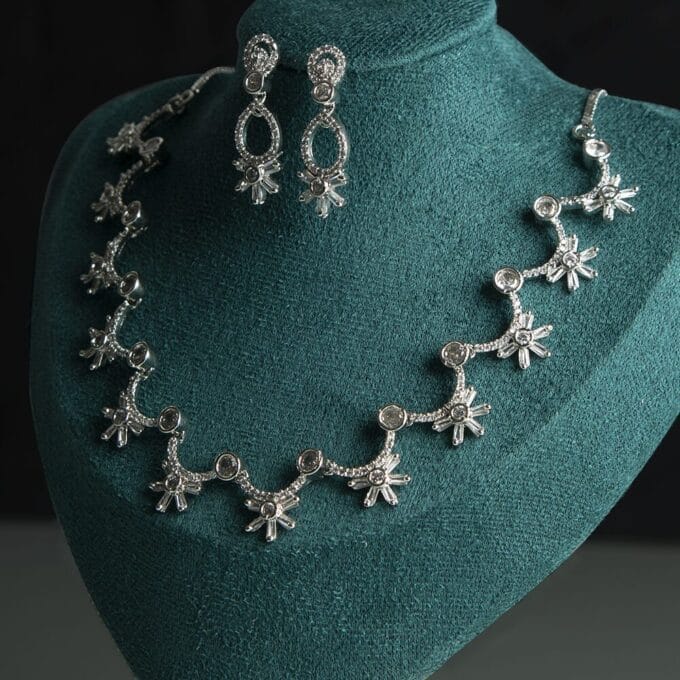 Vitalità White Crystal Zircon Stone Necklace & Earrings Set
