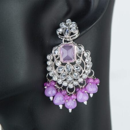 Rhodium plated Contemporary Pink Cubic Zirconia Drop Earrings