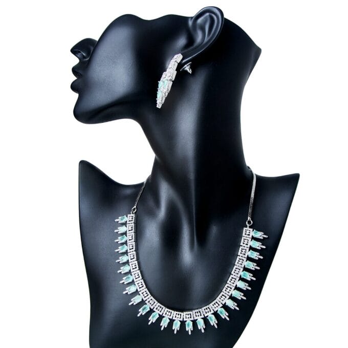 Green AD Stone Embellished Necklace With Earring Set