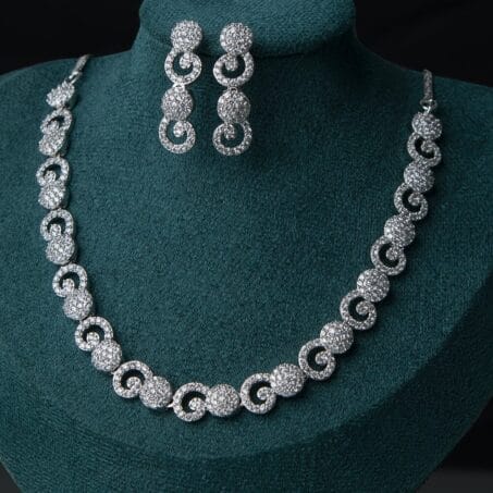 Halo Rings American Diamond Rhodium-Plated Jewellery Set