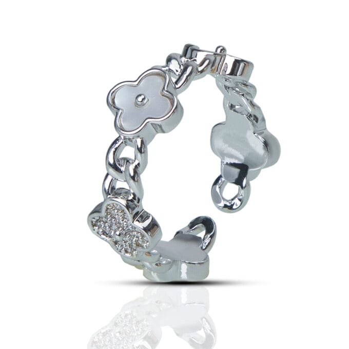 Sterling Silver Plated Floral AD Finger Ring