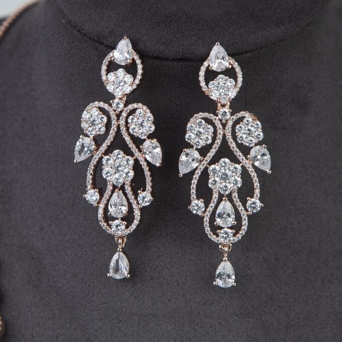American Diamond White Color Stone Rose Gold Necklace Set
