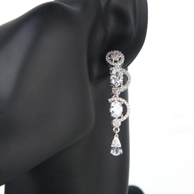 Attractive White AD Diamond Rhodium Plated Necklace & Earring Set