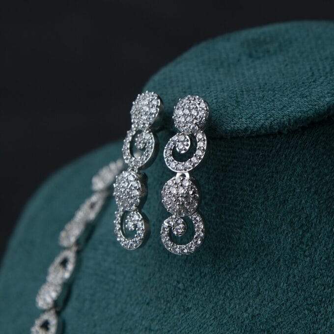 Halo Rings American Diamond Rhodium-Plated Jewellery Set