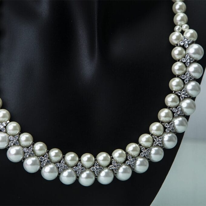 Stylish Two Layer Silver pearl jewelry deals Necklace set