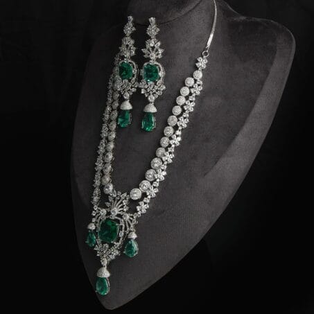 American Diamond Green 2 Layer Necklace With Earring Combo