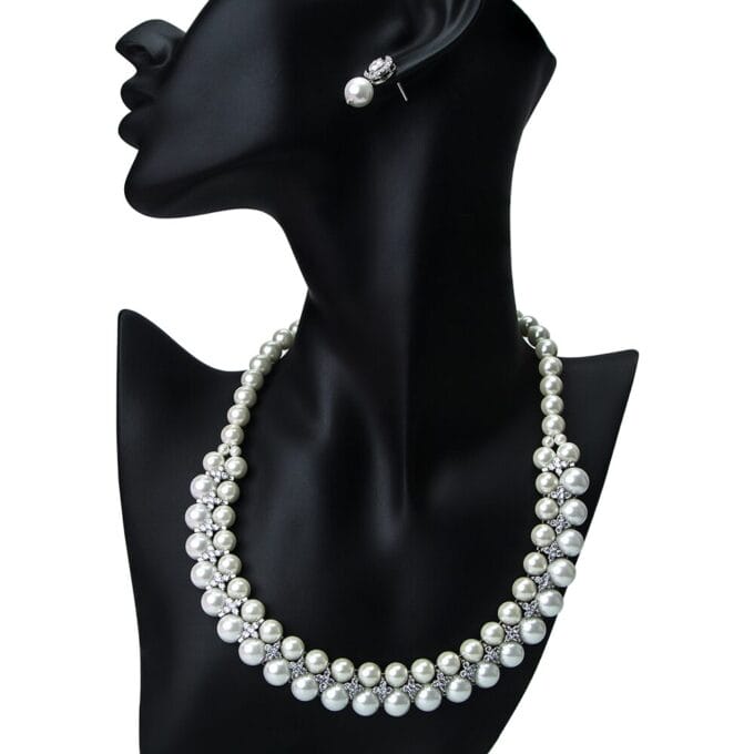 Stylish Two Layer Silver pearl jewelry deals Necklace set - Image 2