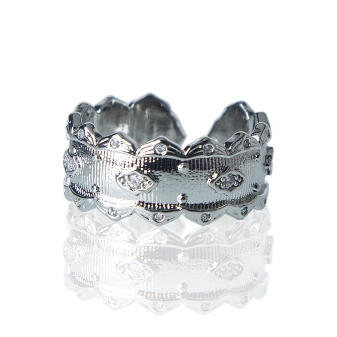 Hollow Nuts Rhodium Plated Finger Ring